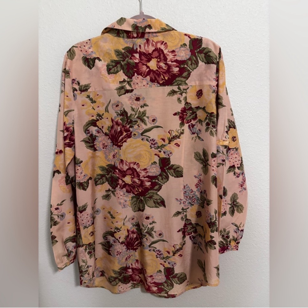Soft Surroundings Floral Button-Down Shirt - Burgundy and Yellow - Picture 3 of 7